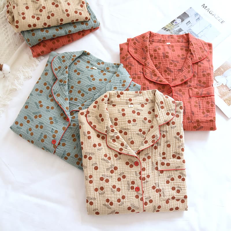 Cotton Pajama Set for Women, New Spring/Summer Long-Sleeve Cardigan, Loose Gauze Sleepwear Homewear Set