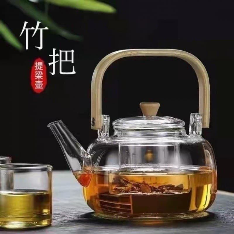 Lift kettle household teapot high borosilicate glass scented tea teapot office bamboo wooden tea set teapot wholesale