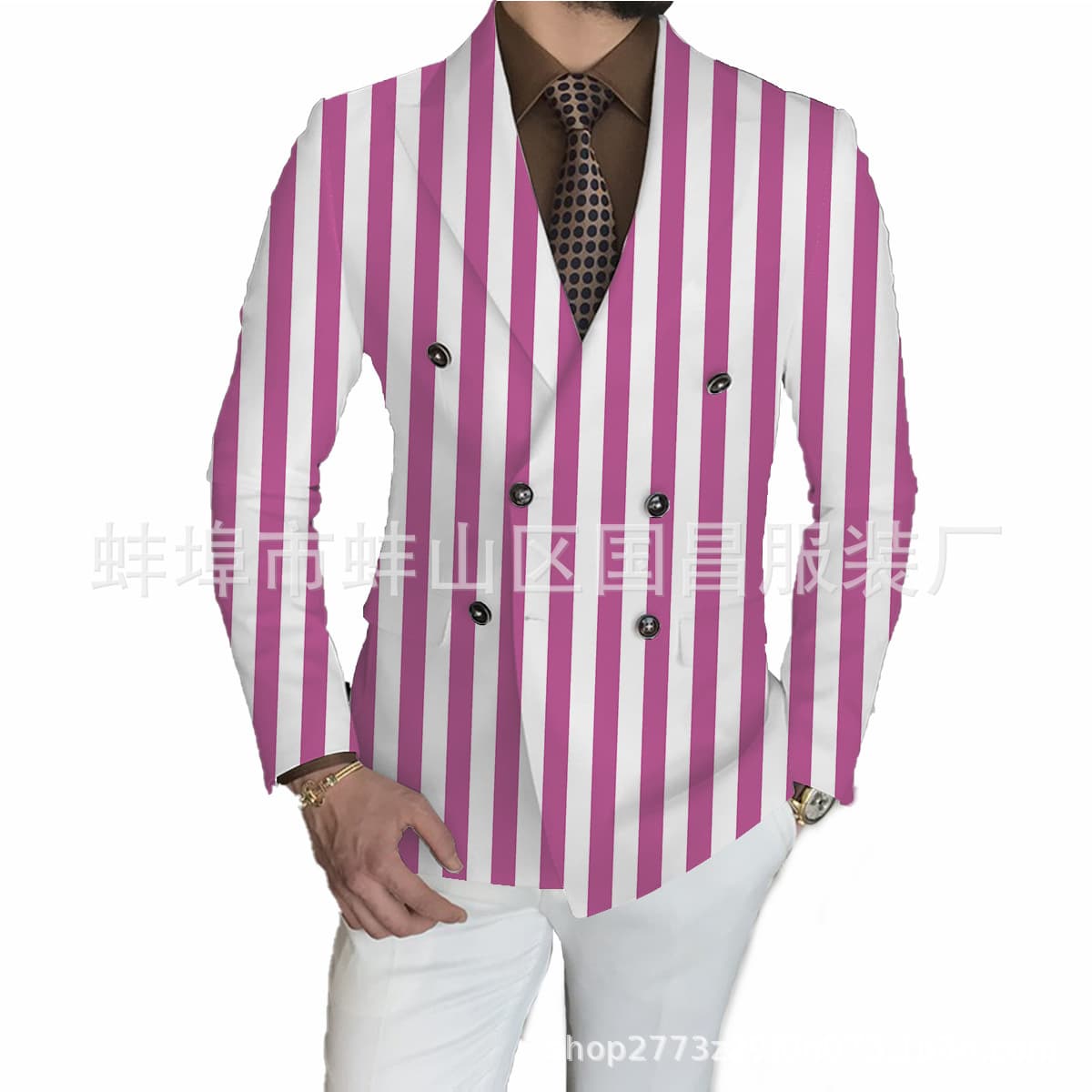 New Spring/Autumn Men's Fashionable Casual Suit Jacket, Double-Breasted Suit for Men (Foreign Trade)