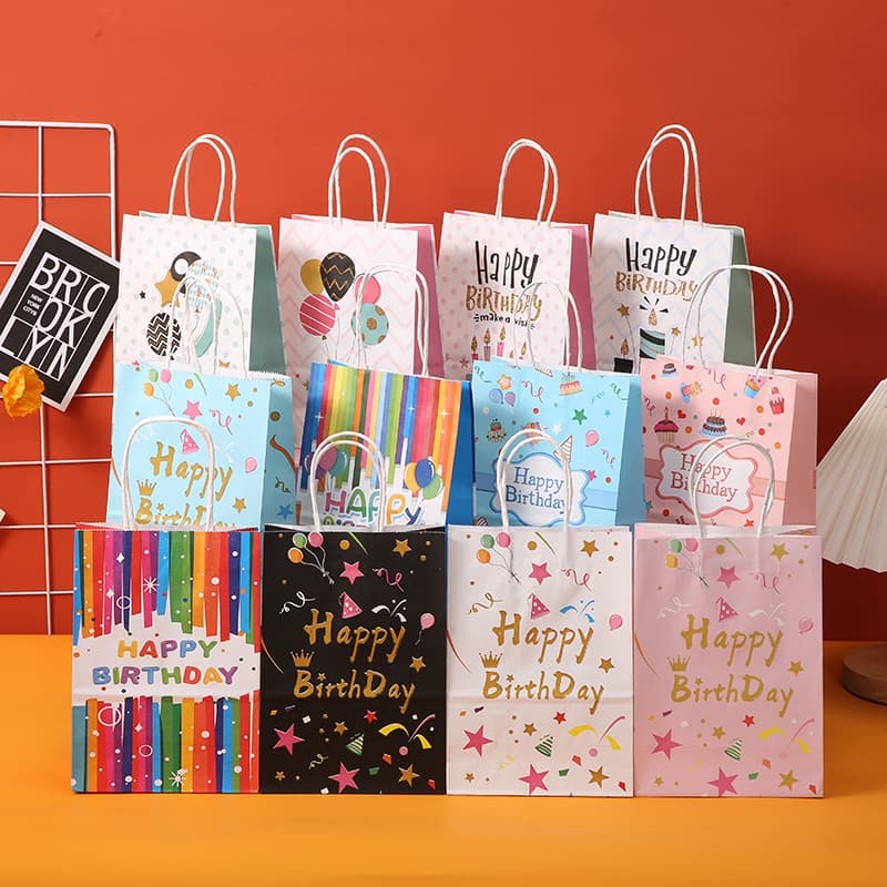 In Stock Kraft Paper Bag Birthday Party Series Gift Bags Factory Direct Birthday Gift Tote Bag