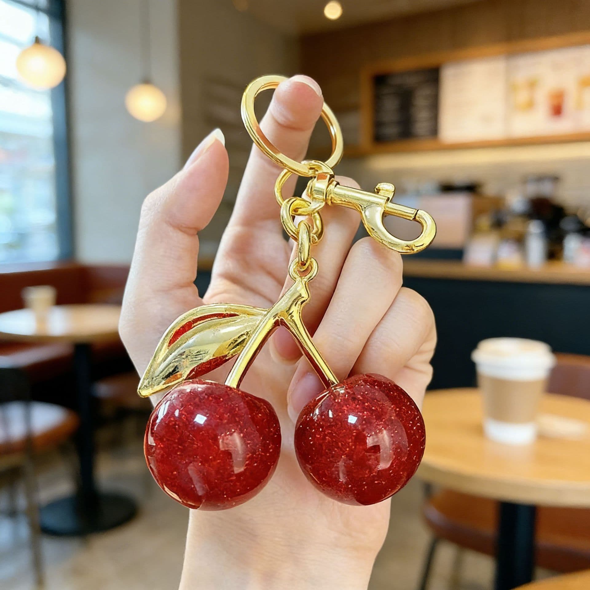 Cross-border hot selling cherry keychain bag pendant women's bag jewelry exquisite car keychain elegant couple buckle