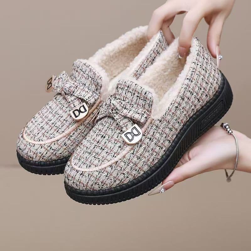 2025 Hot Style Winter Extra Thick Cotton Shoes, Anti-Slip Warm Comfortable Flat Heel Soft Sole Shoes, Fashion Versatile Korean Version Low-Top Shoes