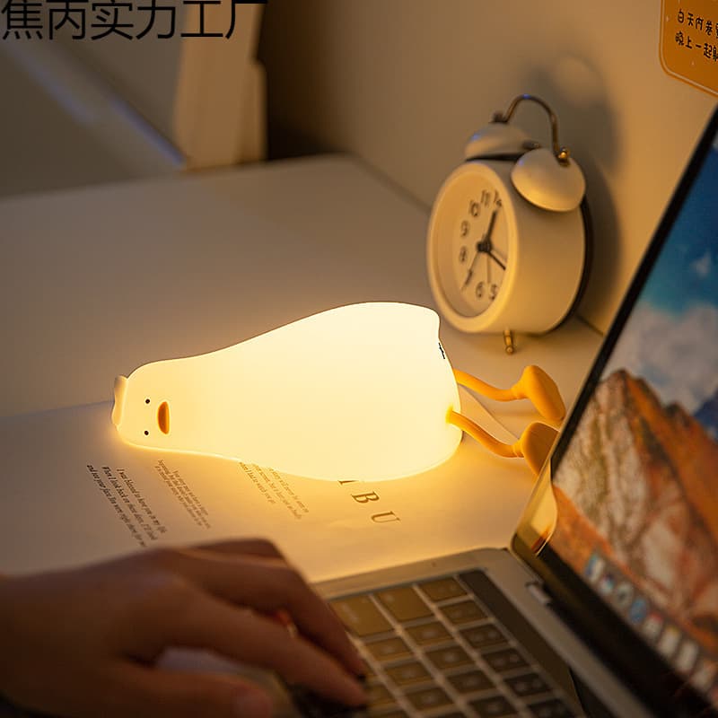 Lying Duck Night Light for Bedroom, Ins-style Girls' Bedside Sleep Lamp, Cute Silicone Touch Light for Baby Feeding and Eye Protection