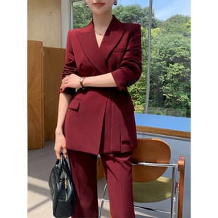 2909 Plus Size Women's Mid-Length Professional Casual Suit Set, Streetwear Commute Blazer and Pants Two-Piece for Curvy Women
