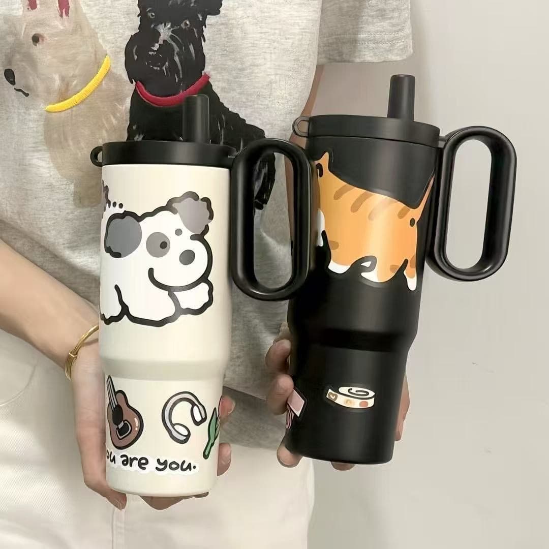 Big Mac Ice Cup 316 stainless steel large capacity straw cup high appearance cartoon car water cup with handle