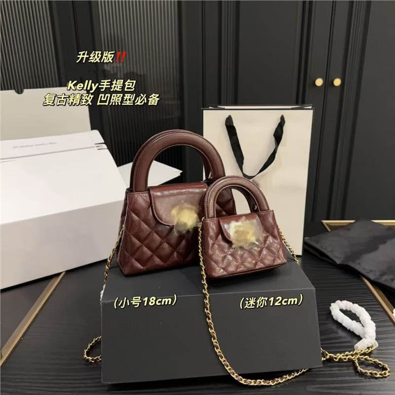 High-End New Kelly Bag in Chanel Style, Genuine Leather, Original Label, Handbag with Quilted Chain, Shoulder and Crossbody Bag