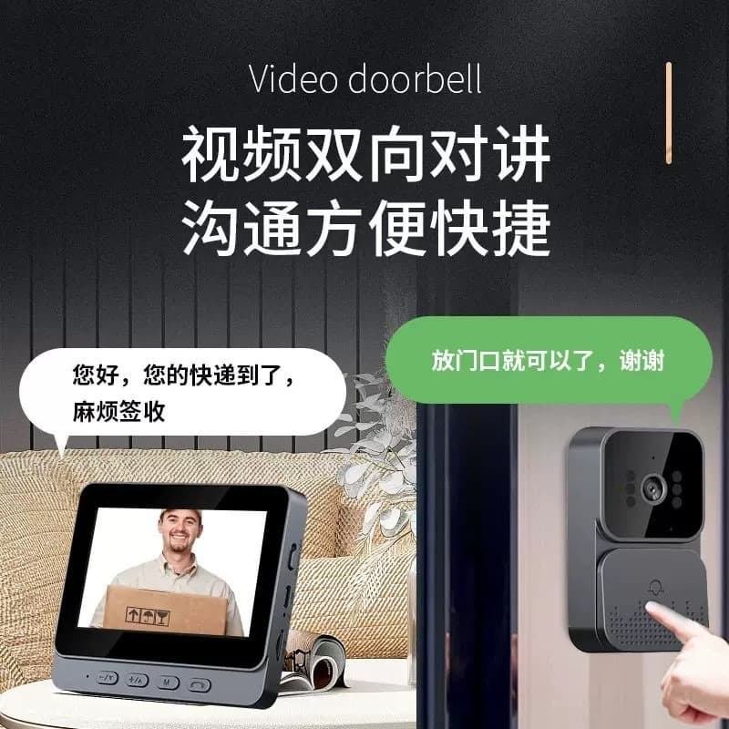 M10 Wireless WiFi Video Doorbell with 4.3-Inch Display, Smart Two-Way Intercom and Video Surveillance Doorbell for Home