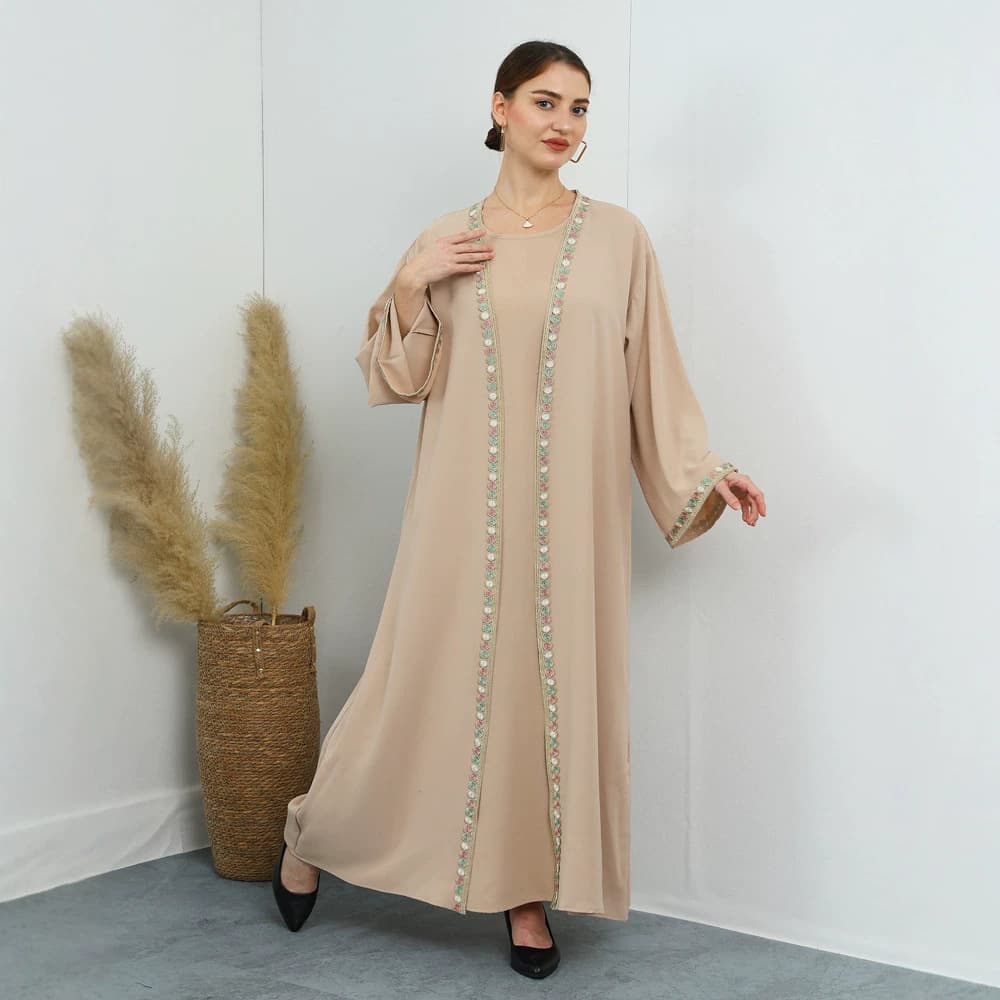 F485 Women's Cross-Border Embroidered Loose Cardigan Long Dress Fashionable Outerwear Plus-Size Dress