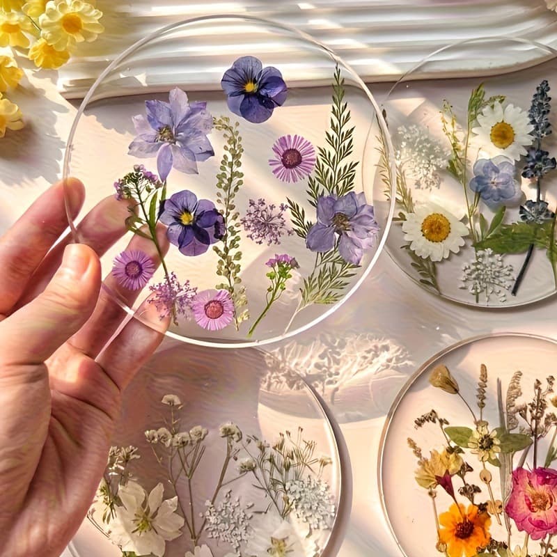 Cross-border Floral Print Coaster Decorative Ornament Mother's Day Gift Transparent Acrylic Flower Round Decoration