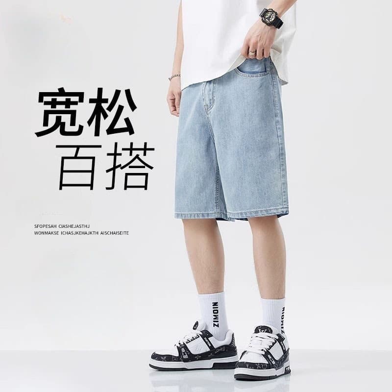 Summer Lightweight Men's Comfortable Denim Shorts, Loose Straight-Leg Knee-Length Shorts, Plus Size Relaxed Fit Simple Shorts