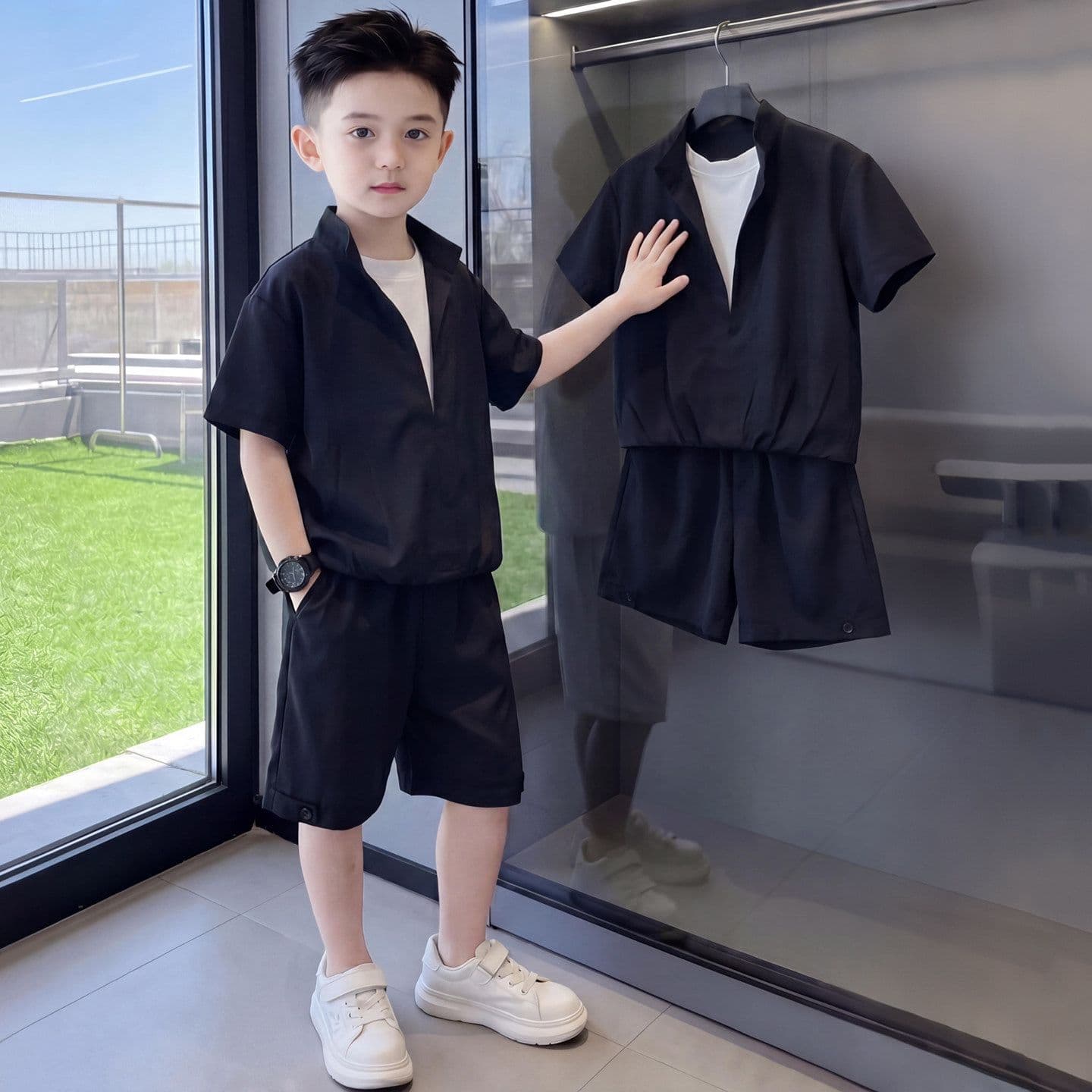 Boys Summer Set 2026 New Kids Summer Clothes Mid-Large Child Sports Summer Wear Boy Handsome Stylish Cool