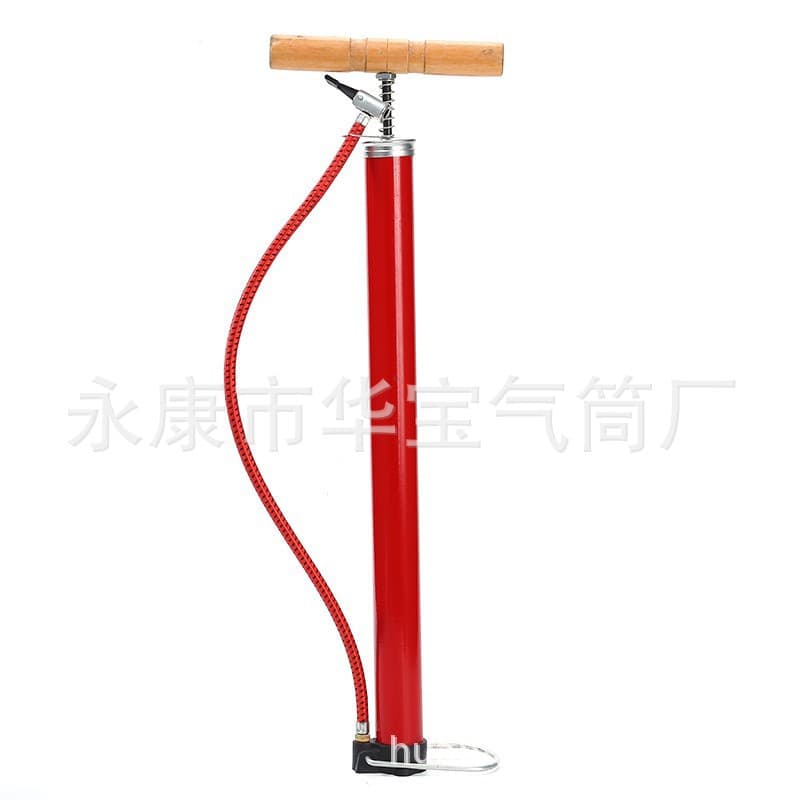 [Huabao] 38*450 Foot Pedal Hand Pump for Car, Electric Vehicle, Bicycle, Iron Tube Wooden Handle Single Foot Ring Pump