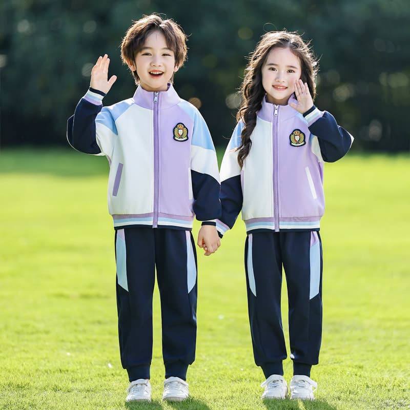 Kindergarten Uniform Spring and Autumn Outfit, Primary School Student Graduation Wear, Blue-Purple Sportswear, Children's Class Baseball Jacket Set