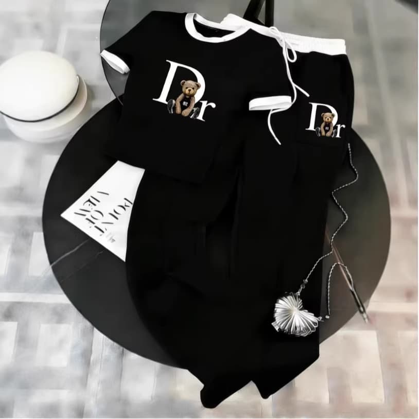 New Summer Women's Short Sleeve T-Shirt Set, Fashionable Printed Casual Round Neck Top and T-Shirt Two-Piece Set