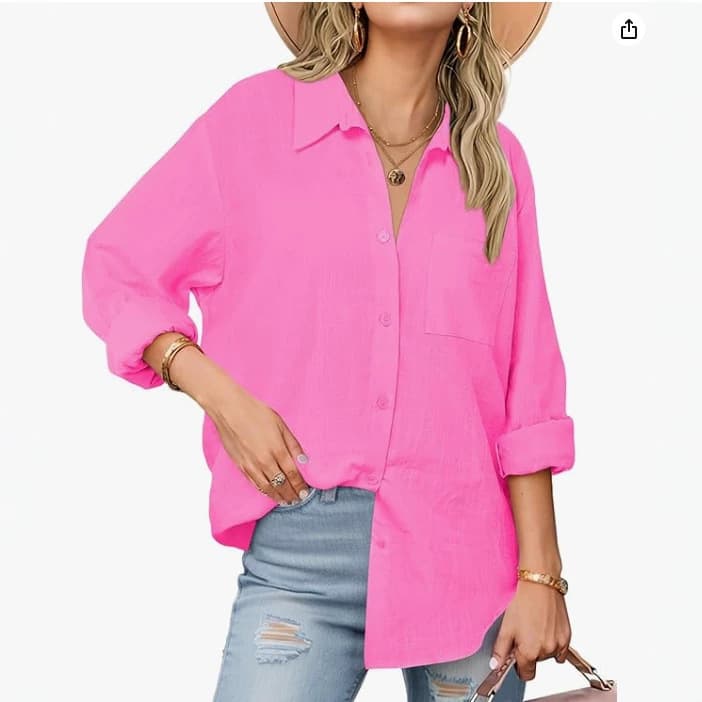 Women's Button-Down Shirt Long Sleeve Cotton Gauze Top Casual Collared Shirt Loose Fit