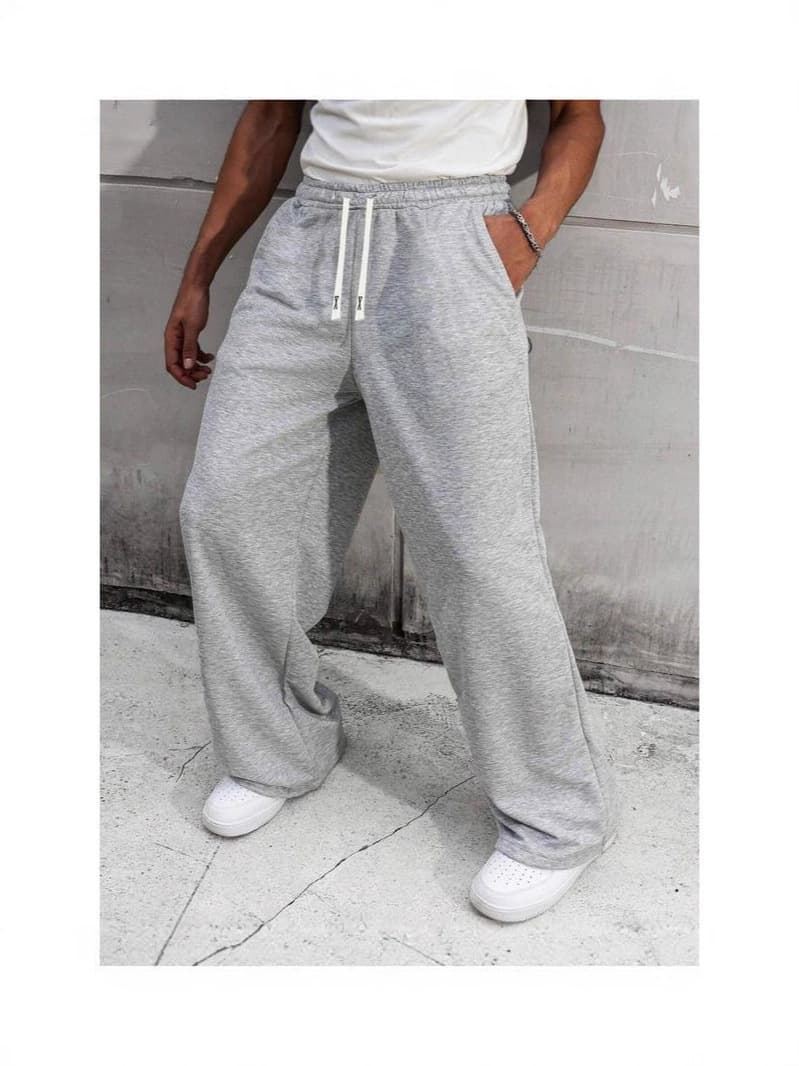 2025 new American style cross-border men's solid color wide-leg pants casual drawstring loose version sports straight pants trousers
