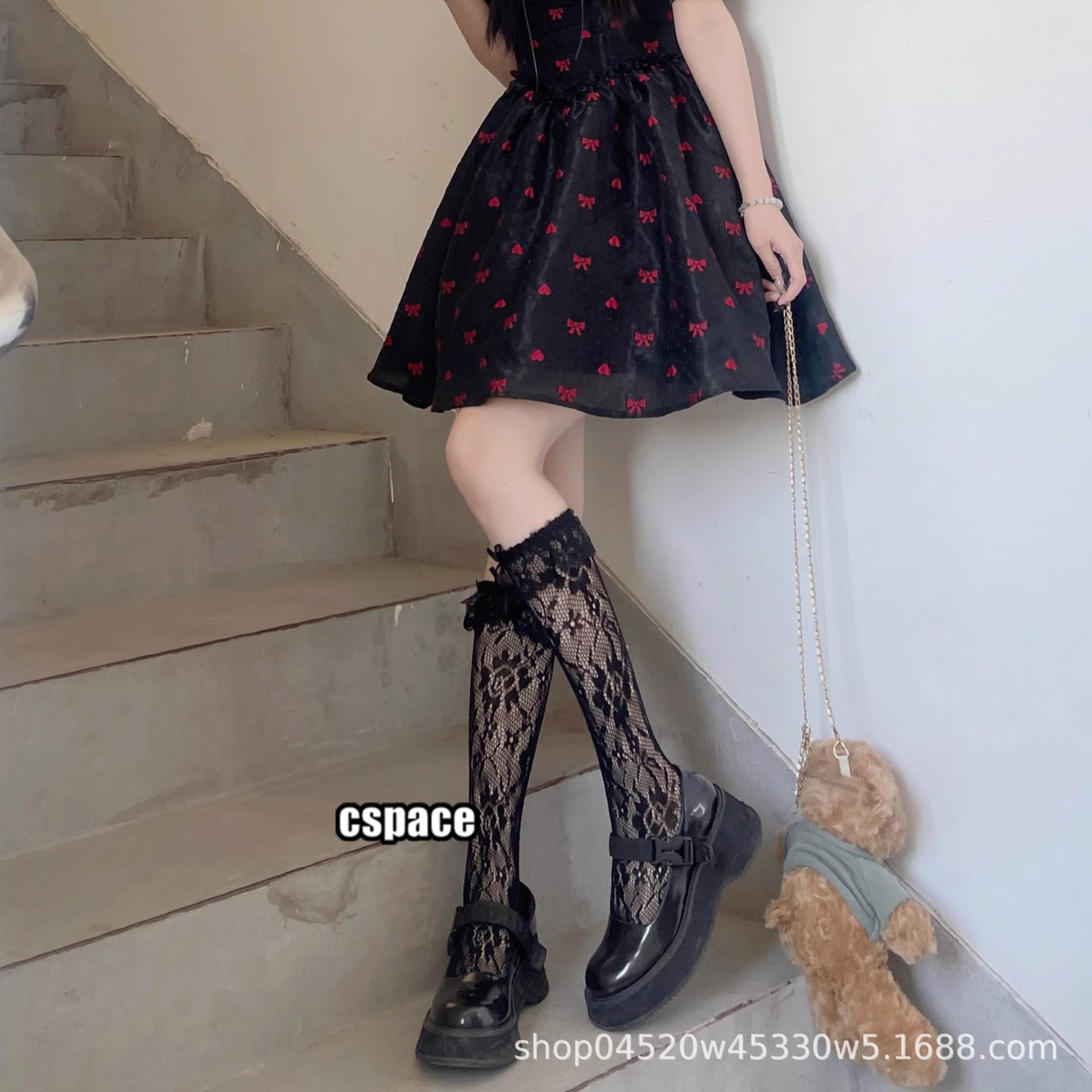 Lace Socks Lolita Knee-High Socks for Women Summer Thin Bow Knot Ruffle Stacked Socks Mid-Calf Socks Ins Style Summer