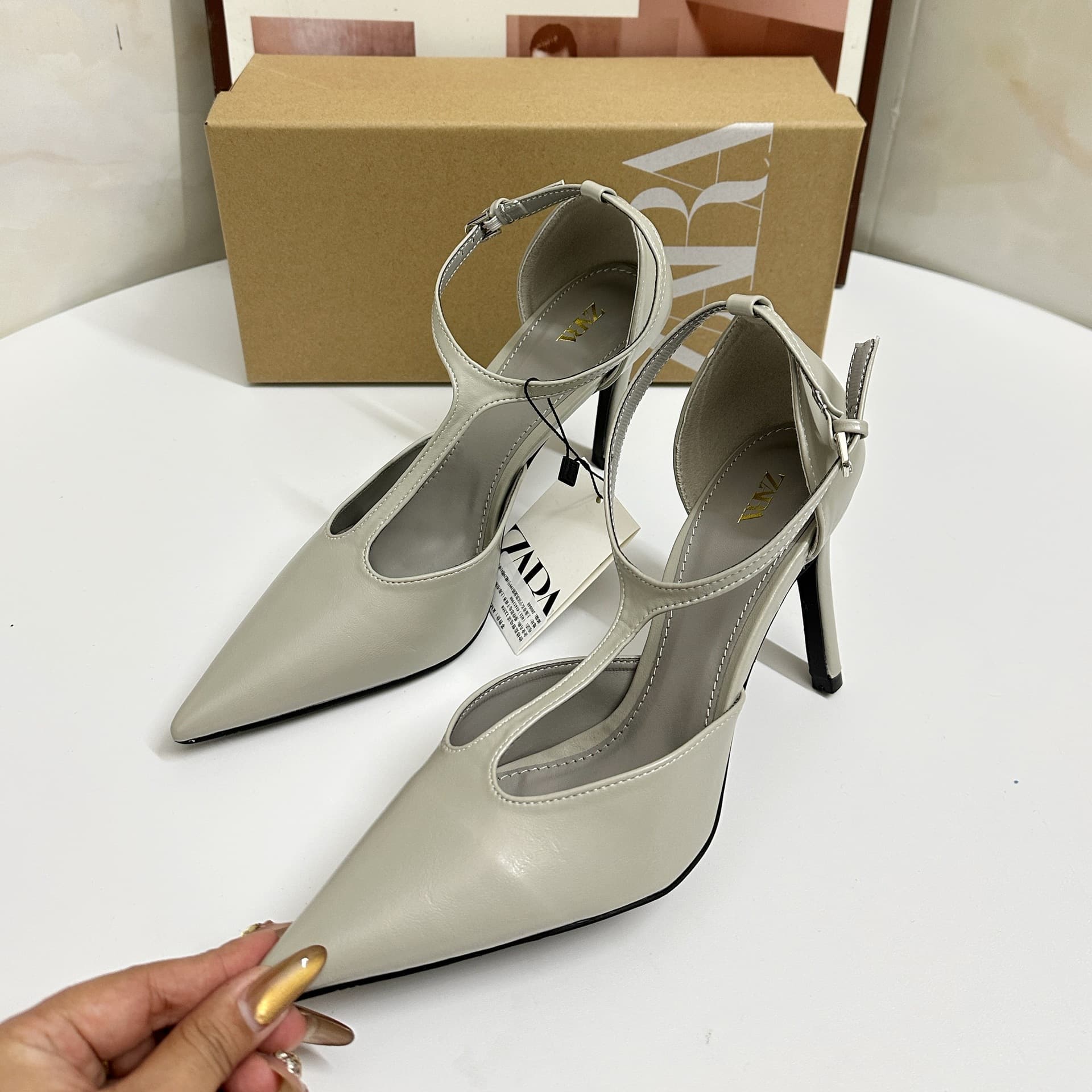 ZA New Arrival Cross-Border Fashion Simple Chunky Heel Low Heel Patent Leather Pointed Toe Sexy Slim High Heels Office Single Shoes