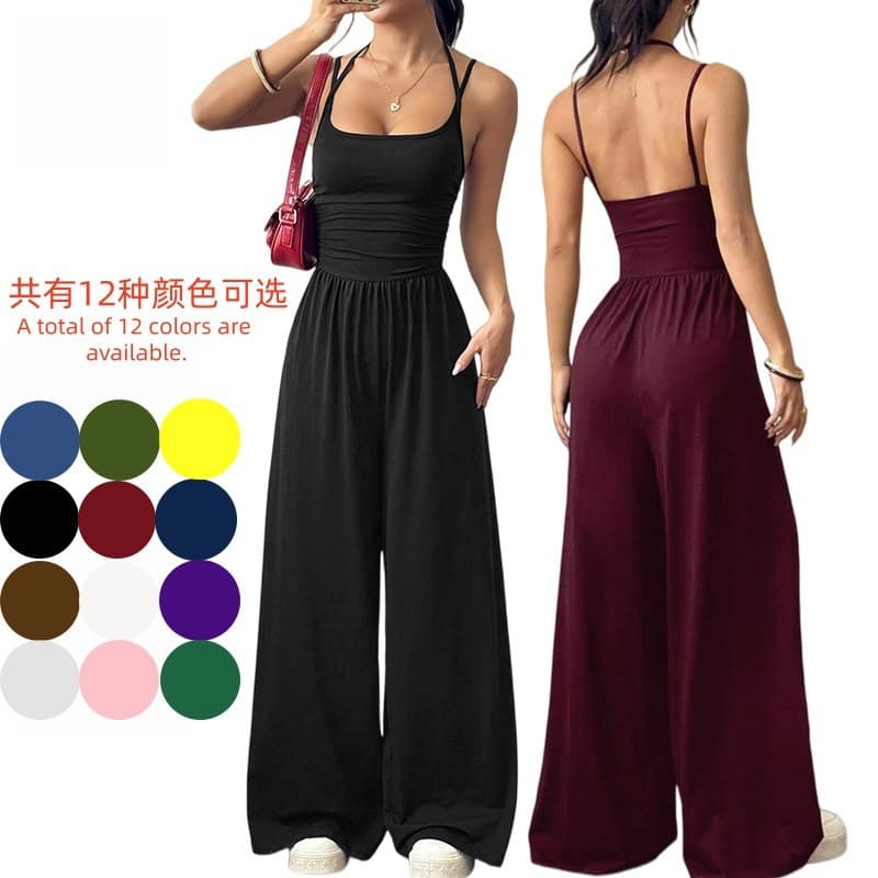Amazon European and American cross-border 2026 summer new sling women's casual chest-wrapped jumpsuit summer wide-legged loose