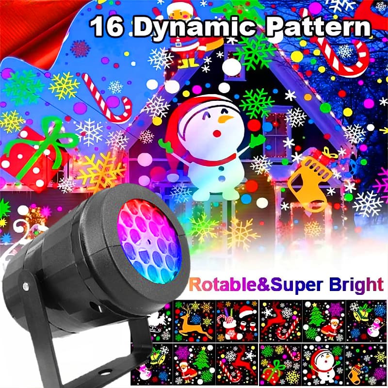 Cross-border Home Christmas Projection Lamp with Blizzard Snowflake Laser, 16-Pattern Outdoor LED Atmosphere Light for Amazon