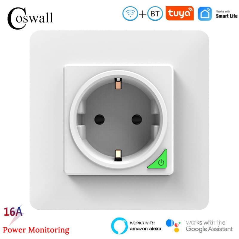 Plastic panel WIFI Zigbee Tuya smart European standard wall socket with power consumption statistics and Alexa
