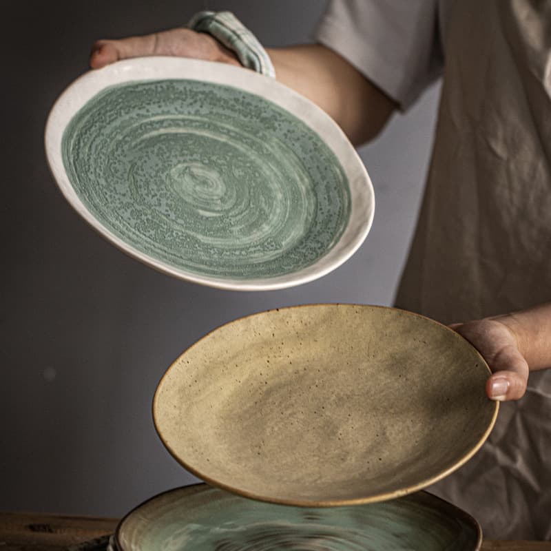 Retro plates, dishes, household ceramic tableware, plates, dishes, Japanese-style Western food fruit plates, slightly flawed