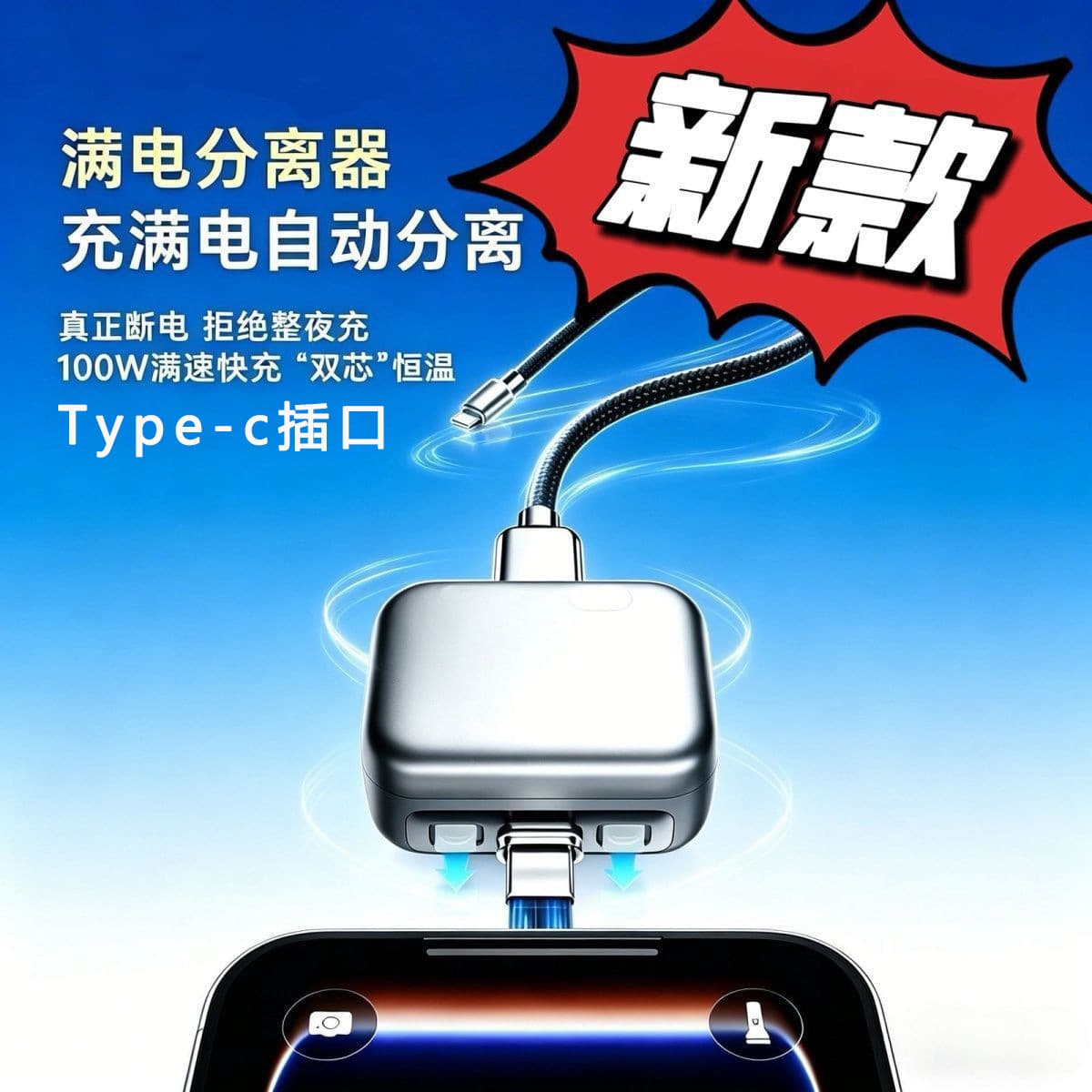 Fully charged mobile phone separator with AI recognition, automatic power-off, socket head suitable for Android, Huawei, Apple Type-c
