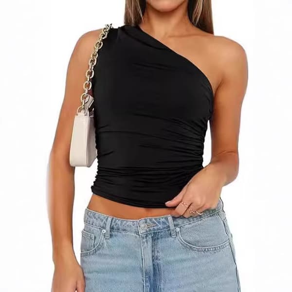 Cross-border European and American summer hot girls suspenders, unique sloping shoulder tops, women's inner vests, navel-baring clothing, women's clothing