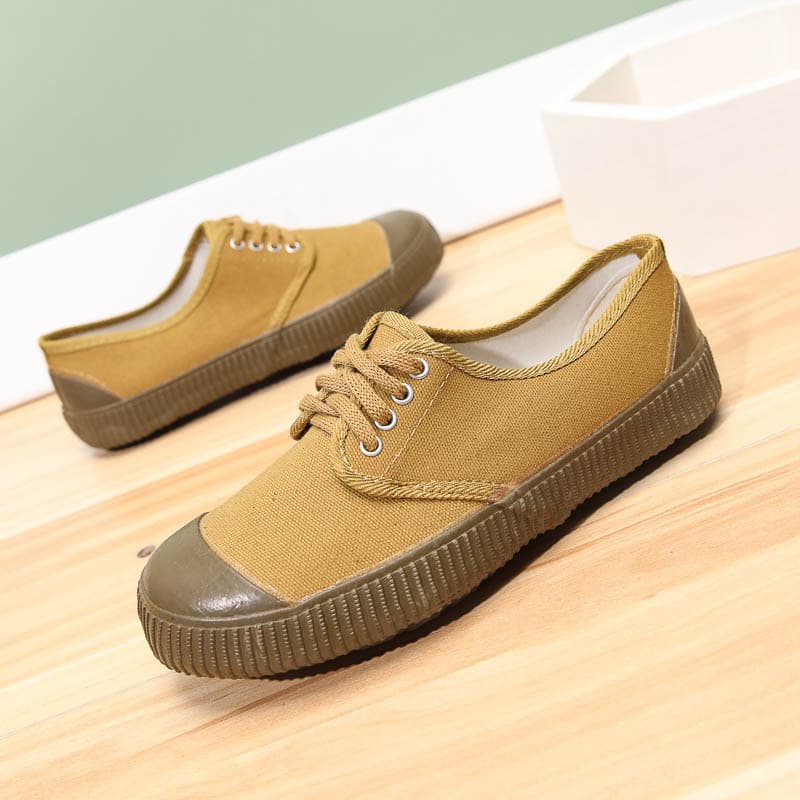 Lace-up Men's Low-top Canvas Work Shoes, Training Sneakers, Yellow Rubber Shoes for Labor, Durable Canvas Work Shoes