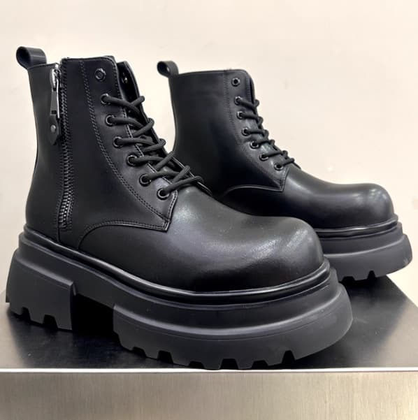 Hong Kong Version Black Martin Boots Zipper Chelsea Boots High-Top Leather Shoes Men's Cowhide Spring Autumn Winter Lined Snow Boots