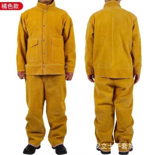 Cow Split Leather Welding Suit for Men, Anti-Scald, Fireproof Labor Protection Wear, Two-Piece Work Suit Set, Leather Jacket Wholesale