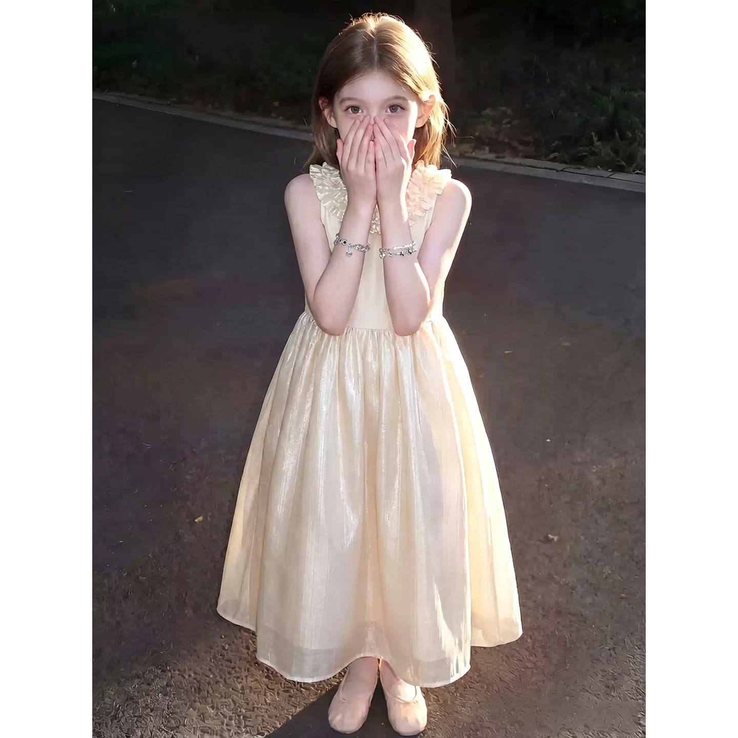 Girls Dress 2026 Summer New Fungus Glossy Princess Dress Dress Dress Children's Summer Dress