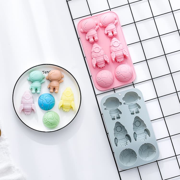 In Stock 6-Cavity Earth Rocket Astronaut Silicone Mold Baking Cake Mold Pudding Baking Tray Resin Casting Mold
