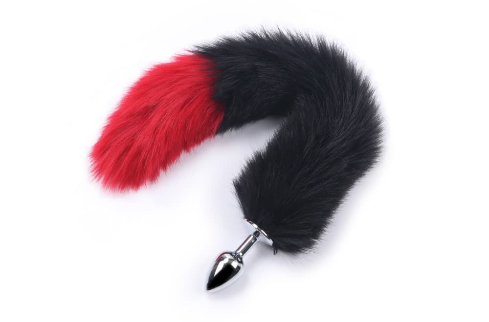 Metal Fox Tail Butt Plug Adult Sex Toy Anal Dog Tail Dual-Color White Tip Tail SM Butt Plug