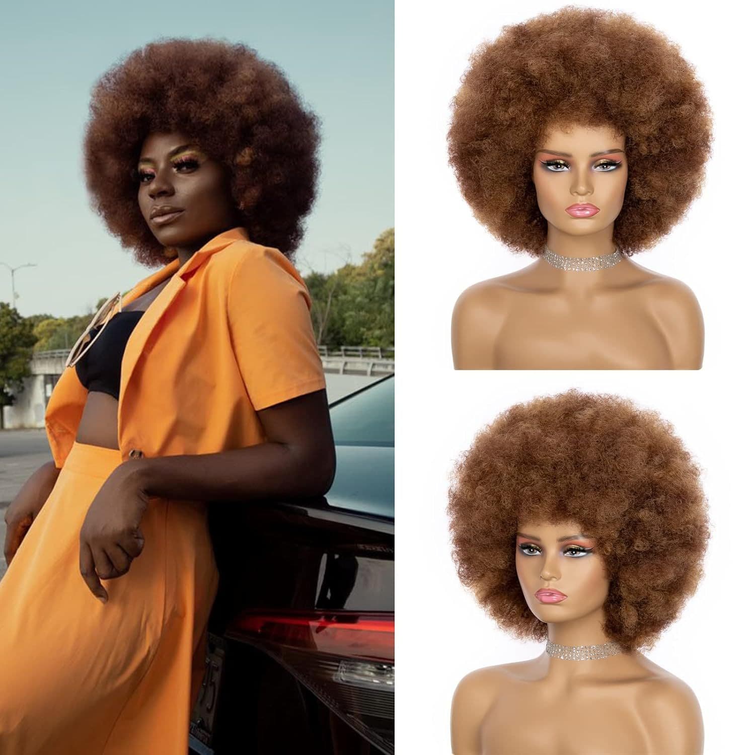 European and American Export Wig for Women, African Small Curl Caterpillar Fluffy Afro Short Hair Slightly Curly Wig Cap