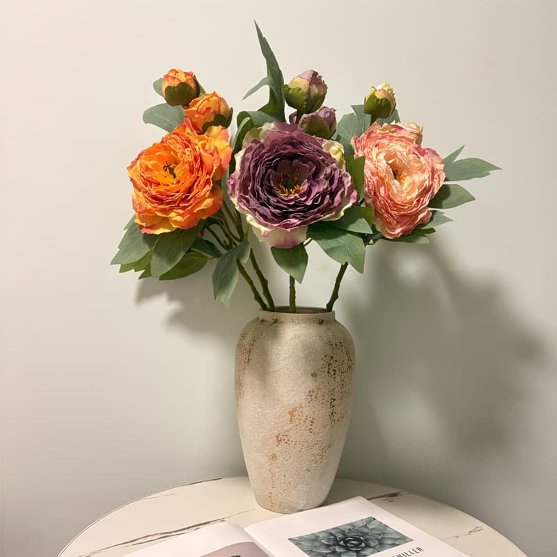 Cross-border grilled peony flowers, artificial flowers, living room flower arrangement, wedding decoration, scenery, simulated silk flowers, home decoration