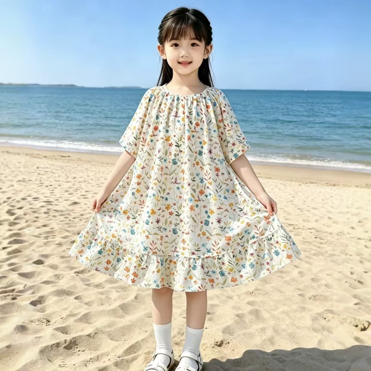 Children's Baby Girl Dress Summer New Girls Bubble Dress Princess Dress Floral Sleep Dress Fashionable Beach Dress
