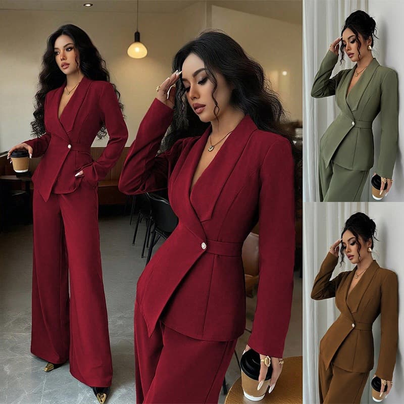 2026 cross-border European and American Amazon TK women's suit, temperament and fashionable suit jacket, straight pants, upper and lower two-piece set