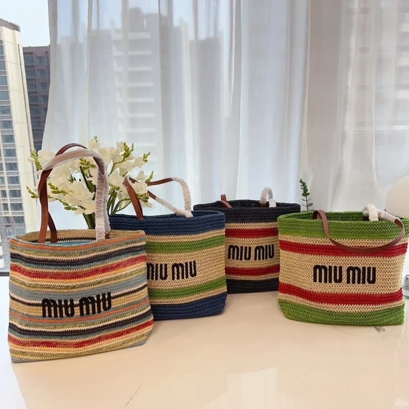 Miu-Style Beach Tote Bag Raffia Shopping Bag Woven Bag Large Capacity Simple Style Women's Shoulder Bag