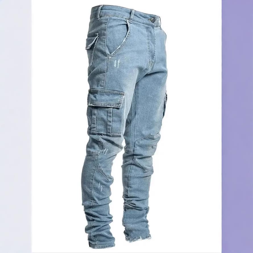 Men's Cargo Pants Fashion Brand Slim Fit Skinny Jeans Korean Style Trendy Drawstring Pants Ins Tight Pocket Pants