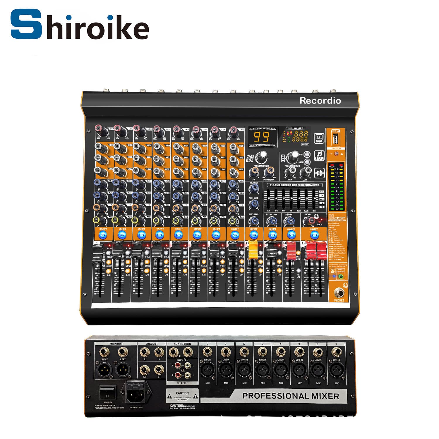 MV24 Mixing Console Professional Stage Mixer for Bar Recording Bluetooth DJ Sound System USB Audio Interface Cross-Border