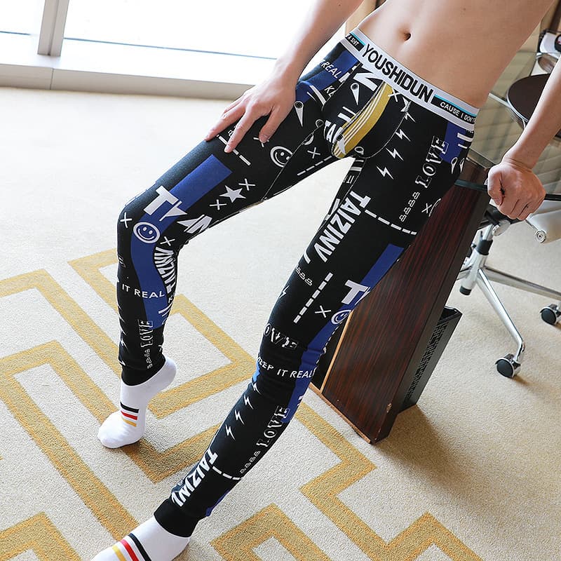 Thermal underwear, men's warm pants, thickened fleece pants, cotton knee pads, long johns, youth single-piece line pants, winter pants