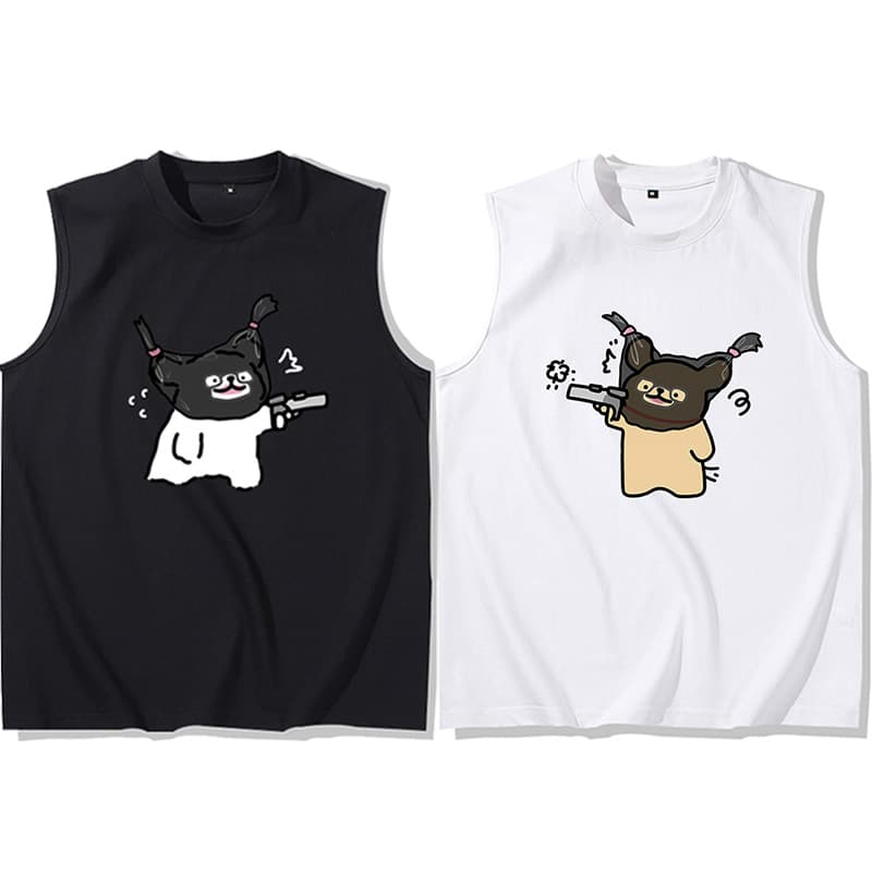 Line Chicken Feather Dog Funny Print Couple Vest T-Shirt Summer Loose Fit Sports Training Top 12