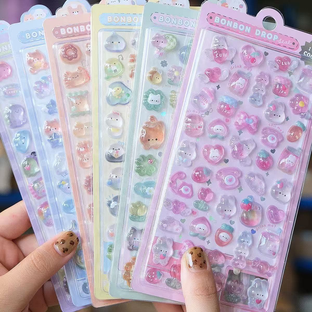 Cartoon three-dimensional embossed fun stickers crystal diamond children's decorative stickers 3D stickers cute embossed stickers for girls
