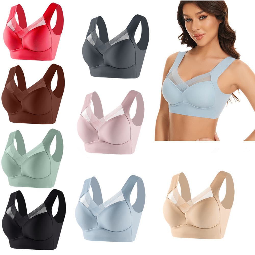 Plus Size Wire-Free Lace Vest Bra, Thin Style, Side Gathers Underarm Fat, Push-Up Adjustable Bra, Factory Direct Cross-Border
