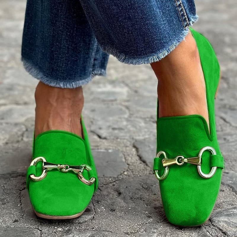 Cross-border Trade Style 2023 Spring New Flat Square Toe 40-43 Large Size Metal Buckle Suede Loafers