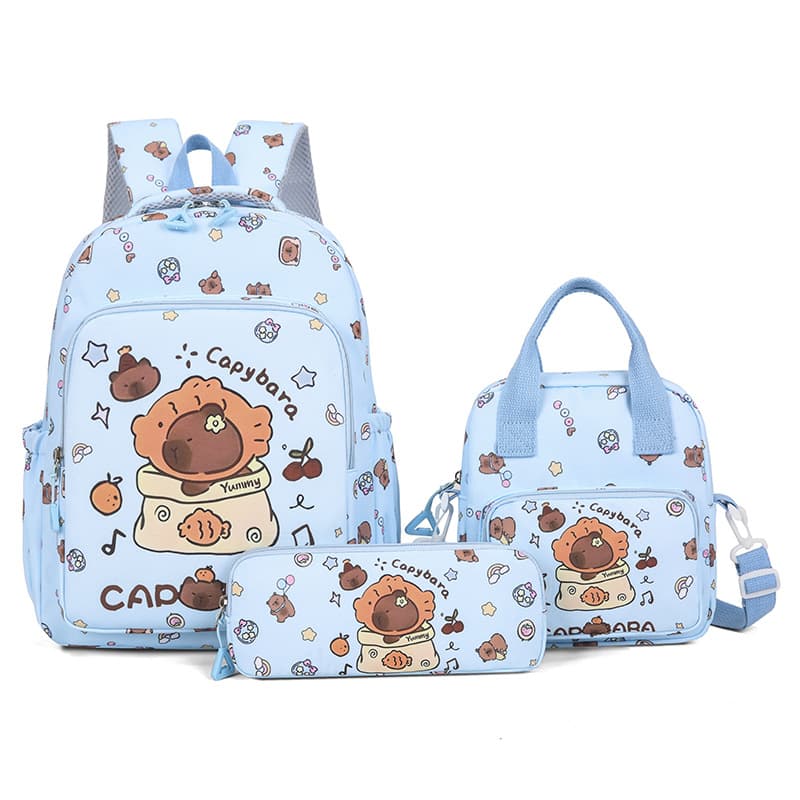 Capybara Backpack for Elementary School Students Grades 1-6, Large Capacity Four-Piece Set Computer Backpack for Women