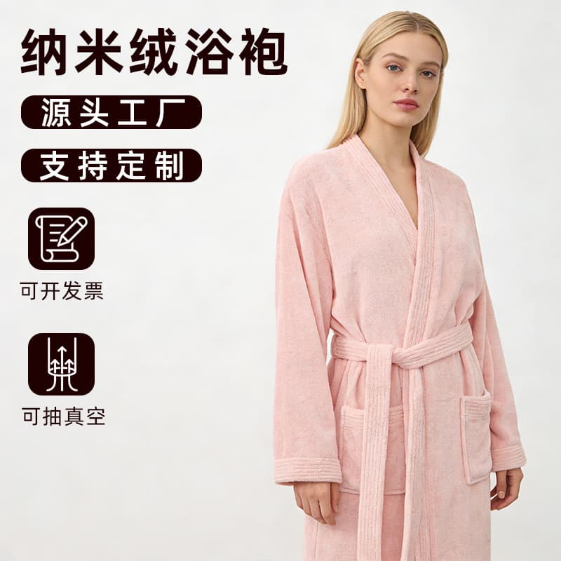 Thick Long Bathrobe for Couples, Nano Fleece, Autumn/Winter Bathrobe with Towel, Customizable Embroidery Logo