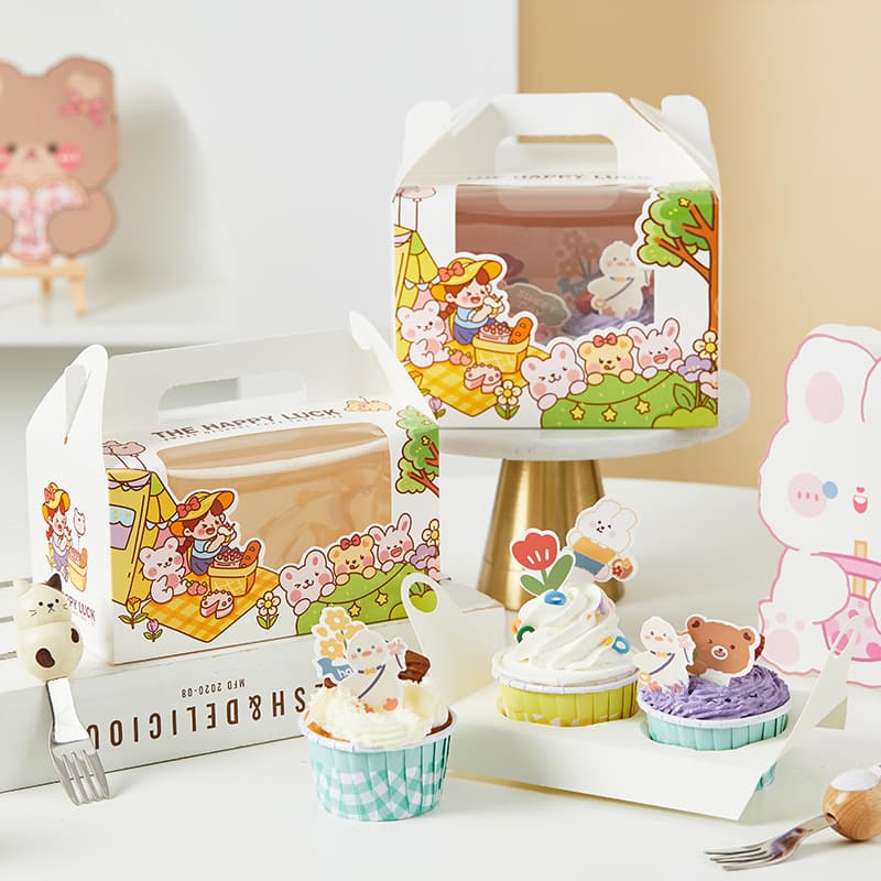 Children's Day Cupcake Packaging Box, Cute Cartoon Muffin Cup Carry Gift Packing Box