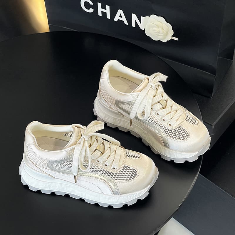Summer new style permeable mesh 8cm small height-increasing Forrest Gump shoes for women, versatile, breathable and comfortable sports and casual shoes